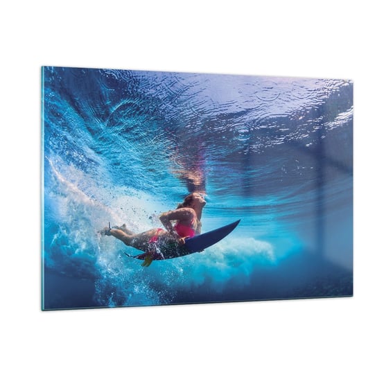 Obraz na szkle - Głębia radości - 120x80cm - Surfing Kobieta Sport - Nowoczesny szklany obraz na ścianę do salonu do sypialni ARTTOR ARTTOR
