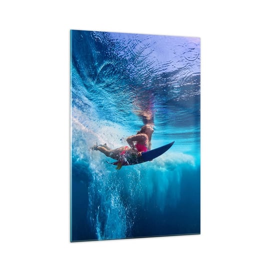Obraz na szkle - Głębia radości - 70x100cm - Surfing Kobieta Sport - Nowoczesny foto szklany obraz do salonu do sypialni ARTTOR ARTTOR