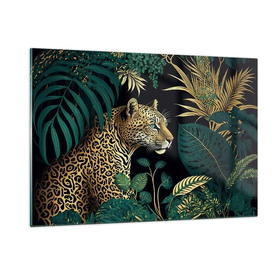 Obraz na szkle - Gospodarz w dżungli - 120x80cm - Lampart Dżungla Tropikalny - Nowoczesny szklany obraz na ścianę do salonu do sypialni ARTTOR ARTTOR