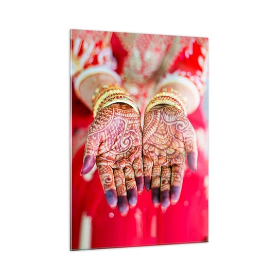 Obraz na szkle - Gotowa złapać szczęście - 50x70cm - Kobiece Dłonie Orientalne Wzory Indie - Nowoczesny szklany obraz do salonu do sypialni ARTTOR ARTTOR