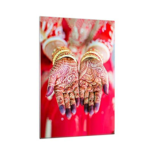 Obraz na szkle - Gotowa złapać szczęście - 80x120cm - Kobiece Dłonie Orientalne Wzory Indie - Nowoczesny szklany obraz na ścianę do salonu do sypialni ARTTOR ARTTOR