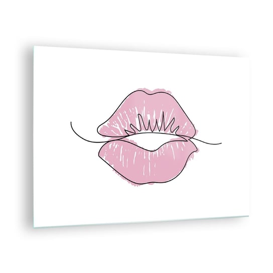 Obraz na szkle - Gotowy do pocałunku? - 70x50cm - Grafika Różowe Usta Sztuka - Nowoczesny szklany obraz do salonu do sypialni ARTTOR ARTTOR