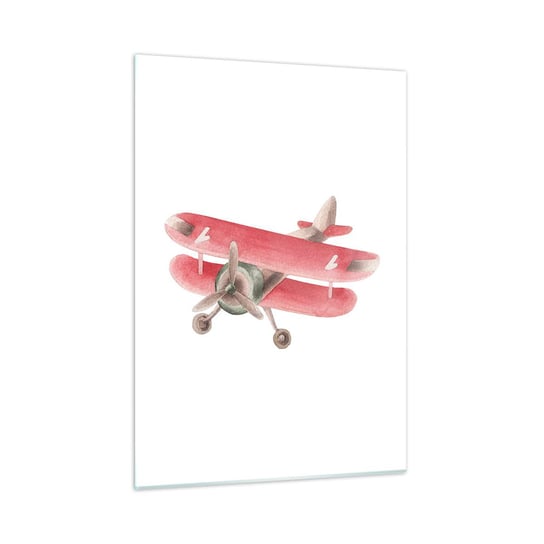 Obraz na szkle - Gotowy do wysokich lotów - 50x70cm - Samolot Dziecięcy Vintage - Nowoczesny szklany obraz do salonu do sypialni ARTTOR ARTTOR