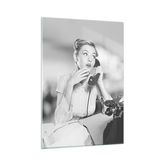 Obraz na szkle - Halo, tu lata 50. - 50x70cm - Vintage Czarno-Biały Retro - Nowoczesny szklany obraz do salonu do sypialni ARTTOR ARTTOR