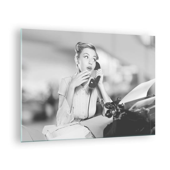 Obraz na szkle - Halo, tu lata 50. - 70x50cm - Vintage Czarno-Biały Retro - Nowoczesny szklany obraz do salonu do sypialni ARTTOR ARTTOR