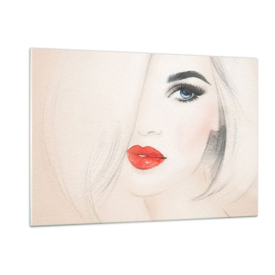 Obraz na szkle - Hipnotyzuje i odurza - 120x80cm - Portret Kobiety Twarz Kobiety Czerwone Usta - Nowoczesny szklany obraz na ścianę do salonu do sypialni ARTTOR ARTTOR