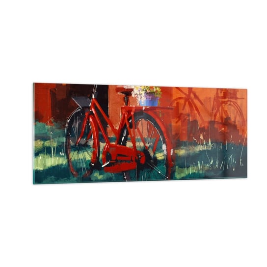 Obraz na szkle - I want to ride my bicycle - 100x40cm - Rower Vintage Kwiaty W Doniczce Podróż - Nowoczesny foto szklany obraz do salonu do sypialni ARTTOR ARTTOR