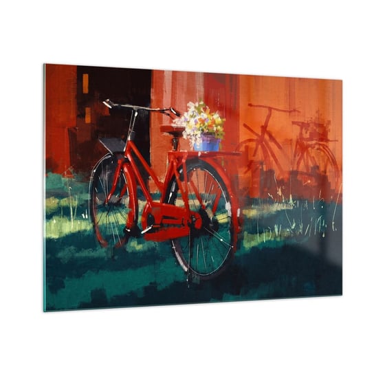 Obraz na szkle - I want to ride my bicycle - 100x70cm - Rower Vintage Kwiaty W Doniczce Podróż - Nowoczesny foto szklany obraz do salonu do sypialni ARTTOR ARTTOR
