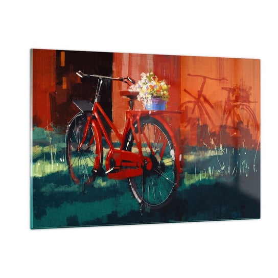 Obraz na szkle - I want to ride my bicycle - 120x80cm - Rower Vintage Kwiaty W Doniczce Podróż - Nowoczesny szklany obraz na ścianę do salonu do sypialni ARTTOR ARTTOR