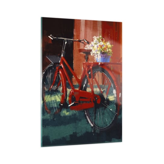Obraz na szkle - I want to ride my bicycle - 50x70cm - Rower Vintage Kwiaty W Doniczce Podróż - Nowoczesny szklany obraz do salonu do sypialni ARTTOR ARTTOR