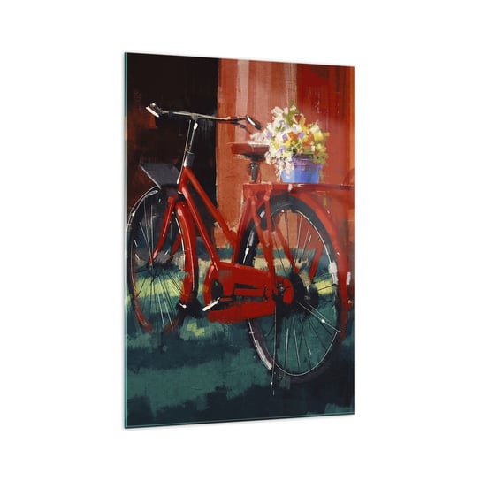 Obraz na szkle - I want to ride my bicycle - 70x100cm - Rower Vintage Kwiaty W Doniczce Podróż - Nowoczesny foto szklany obraz do salonu do sypialni ARTTOR ARTTOR