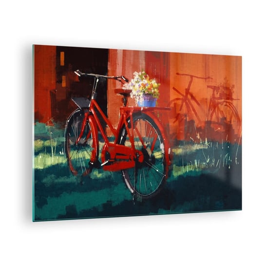 Obraz na szkle - I want to ride my bicycle - 70x50cm - Rower Vintage Kwiaty W Doniczce Podróż - Nowoczesny szklany obraz do salonu do sypialni ARTTOR ARTTOR