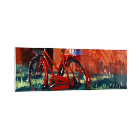 Obraz na szkle - I want to ride my bicycle - 90x30cm - Rower Vintage Kwiaty W Doniczce Podróż - Nowoczesny szklany obraz do salonu do sypialni ARTTOR ARTTOR