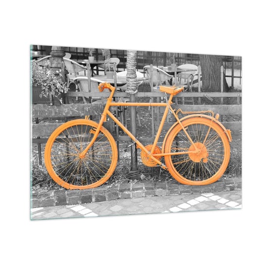 Obraz na szkle - Idź, ja tu poczekam - 100x70cm - Rower Vintage Miasto Podróże - Nowoczesny foto szklany obraz do salonu do sypialni ARTTOR ARTTOR