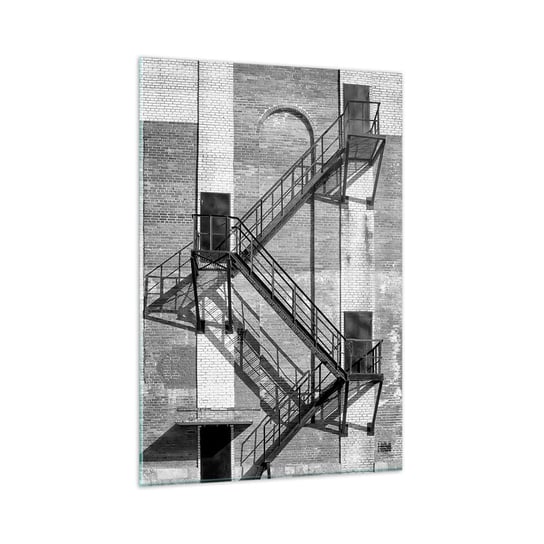 Obraz na szkle - Industrialny styl - 80x120cm - Schody Czarno-Biały Budynek - Nowoczesny szklany obraz na ścianę do salonu do sypialni ARTTOR ARTTOR