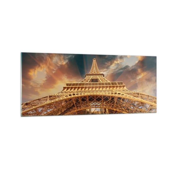 Obraz na szkle - Jak ludzkość sięgnęła nieba - 100x40cm - Wieża Eiffla Architektura Paryż - Nowoczesny foto szklany obraz do salonu do sypialni ARTTOR ARTTOR