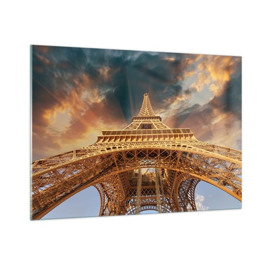 Obraz na szkle - Jak ludzkość sięgnęła nieba - 100x70cm - Wieża Eiffla Architektura Paryż - Nowoczesny foto szklany obraz do salonu do sypialni ARTTOR ARTTOR
