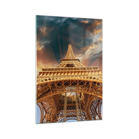 Obraz na szkle - Jak ludzkość sięgnęła nieba - 70x100cm - Wieża Eiffla Architektura Paryż - Nowoczesny foto szklany obraz do salonu do sypialni ARTTOR ARTTOR