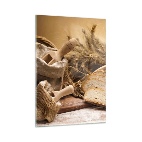 Obraz na szkle - Jak nożem uciął - 50x70cm - Gastronomia Chleb Pieczywo - Nowoczesny szklany obraz do salonu do sypialni ARTTOR ARTTOR