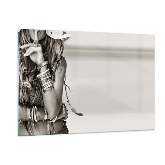 Obraz na szkle - Jak to dziewczyna - 120x80cm - Kobieta Boho Vintage - Nowoczesny szklany obraz na ścianę do salonu do sypialni ARTTOR ARTTOR
