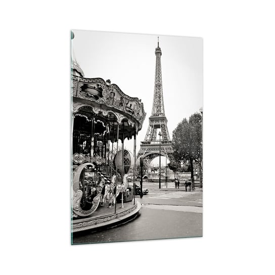 Obraz na szkle - Jak zabawa, to tylko w Paryżu - 70x100cm - Karuzela Wieża Eiffla Paryż - Nowoczesny foto szklany obraz do salonu do sypialni ARTTOR ARTTOR