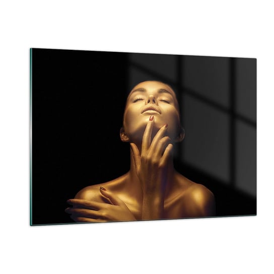 Obraz na szkle - Jak złoty jedwab - 120x80cm - Kobieta Twarz Kobiety Ciało - Nowoczesny szklany obraz na ścianę do salonu do sypialni ARTTOR ARTTOR