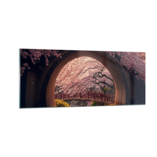 Obraz na szkle - Japońska wiosna - 100x40cm - Most Japonia Wiśnia Japońska - Nowoczesny foto szklany obraz do salonu do sypialni ARTTOR ARTTOR