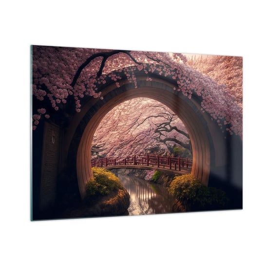 Obraz na szkle - Japońska wiosna - 100x70cm - Most Japonia Wiśnia Japońska - Nowoczesny foto szklany obraz do salonu do sypialni ARTTOR ARTTOR