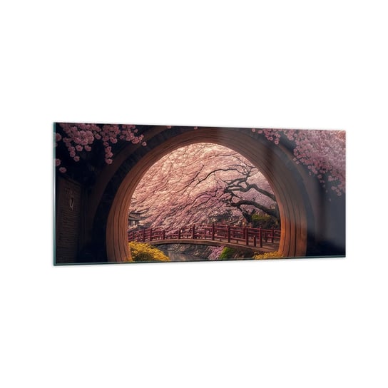 Obraz na szkle - Japońska wiosna - 120x50cm - Most Japonia Wiśnia Japońska - Nowoczesny szklany obraz na ścianę do salonu do sypialni ARTTOR ARTTOR
