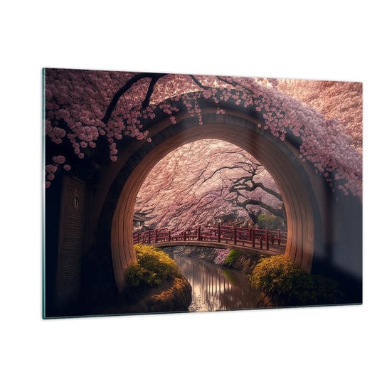 Obraz na szkle - Japońska wiosna - 120x80cm - Most Japonia Wiśnia Japońska - Nowoczesny szklany obraz na ścianę do salonu do sypialni ARTTOR ARTTOR