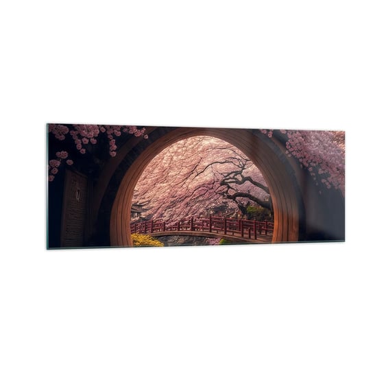 Obraz na szkle - Japońska wiosna - 140x50cm - Most Japonia Wiśnia Japońska - Nowoczesny szklany obraz do salonu do sypialni ARTTOR ARTTOR
