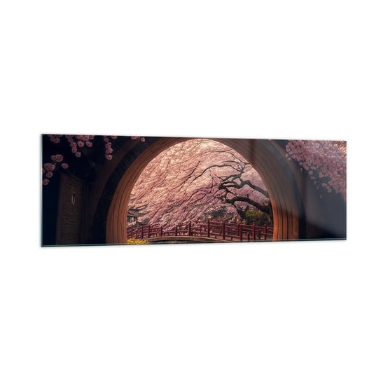Obraz na szkle - Japońska wiosna - 160x50cm - Most Japonia Wiśnia Japońska - Nowoczesny foto szklany obraz do salonu do sypialni ARTTOR ARTTOR