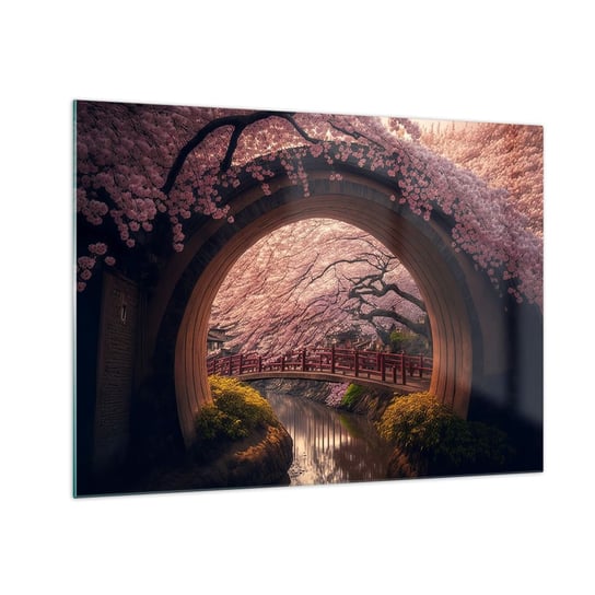 Obraz na szkle - Japońska wiosna - 70x50cm - Most Japonia Wiśnia Japońska - Nowoczesny szklany obraz do salonu do sypialni ARTTOR ARTTOR