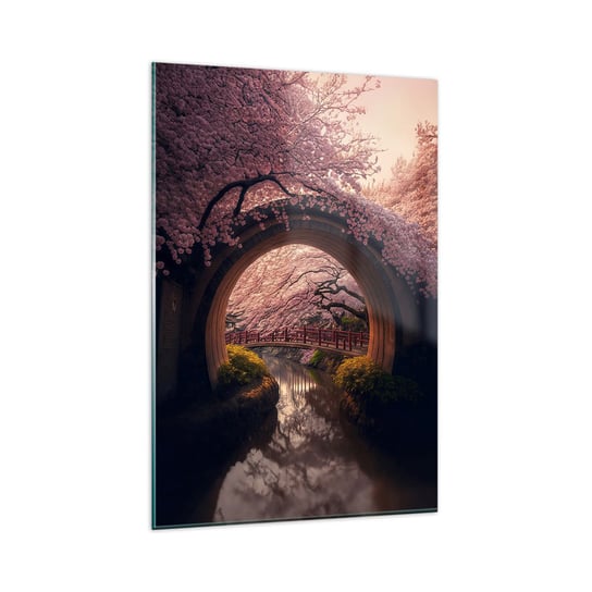 Obraz na szkle - Japońska wiosna - 80x120cm - Most Japonia Wiśnia Japońska - Nowoczesny szklany obraz na ścianę do salonu do sypialni ARTTOR ARTTOR