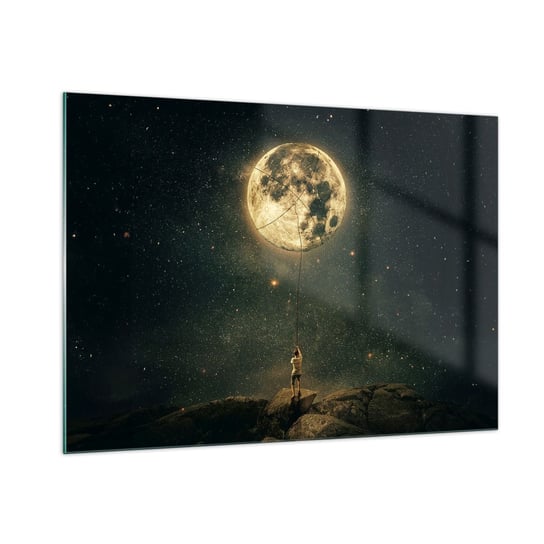 Obraz na szkle - Jeden taki, co ukradł Księżyc - 100x70cm - Księżyc Gwiazdy Fantazja - Nowoczesny foto szklany obraz do salonu do sypialni ARTTOR ARTTOR