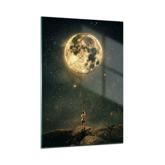 Obraz na szkle - Jeden taki, co ukradł Księżyc - 50x70cm - Księżyc Gwiazdy Fantazja - Nowoczesny szklany obraz do salonu do sypialni ARTTOR ARTTOR