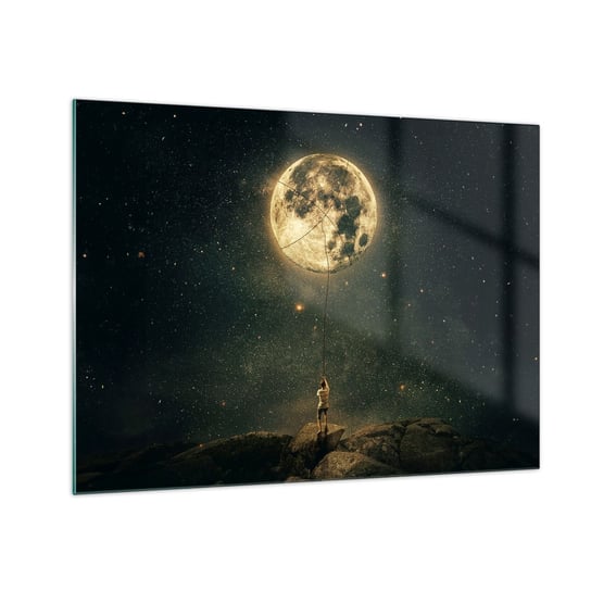 Obraz na szkle - Jeden taki, co ukradł Księżyc - 70x50cm - Księżyc Gwiazdy Fantazja - Nowoczesny szklany obraz do salonu do sypialni ARTTOR ARTTOR