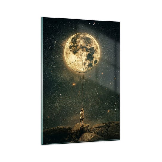 Obraz na szkle - Jeden taki, co ukradł Księżyc - 80x120cm - Księżyc Gwiazdy Fantazja - Nowoczesny szklany obraz na ścianę do salonu do sypialni ARTTOR ARTTOR