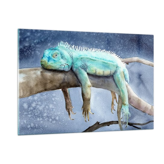 Obraz na szkle - Jest dobrze! - 120x80cm - Kameleon Zwierzę Lenistwo - Nowoczesny szklany obraz na ścianę do salonu do sypialni ARTTOR ARTTOR