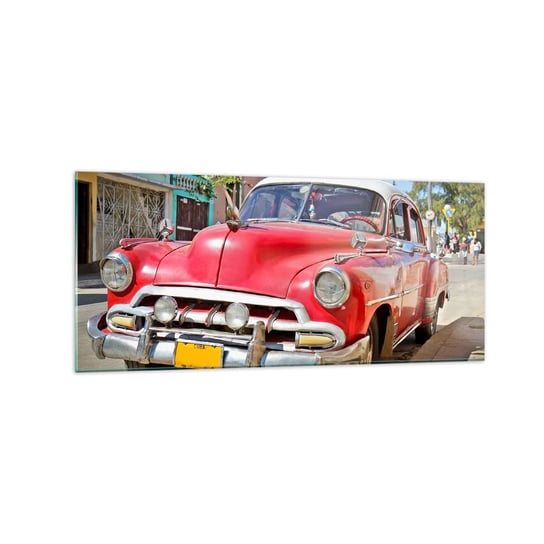 Obraz na szkle - Jeszcze tylko na Kubie - 120x50cm - Motoryzacja Samochód Vintage Architektura - Nowoczesny szklany obraz na ścianę do salonu do sypialni ARTTOR ARTTOR