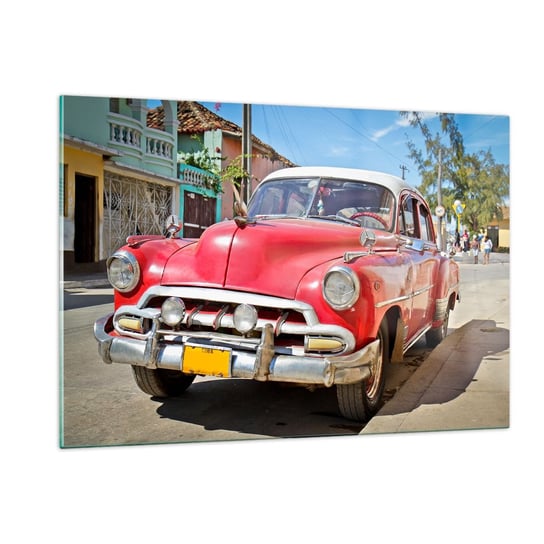 Obraz na szkle - Jeszcze tylko na Kubie - 120x80cm - Motoryzacja Samochód Vintage Architektura - Nowoczesny szklany obraz na ścianę do salonu do sypialni ARTTOR ARTTOR