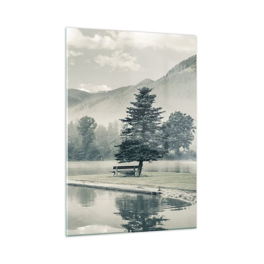 Obraz na szkle - Jezioro jeszcze śpi - 50x70cm - Krajobraz Góry  Jezioro - Nowoczesny szklany obraz do salonu do sypialni ARTTOR ARTTOR