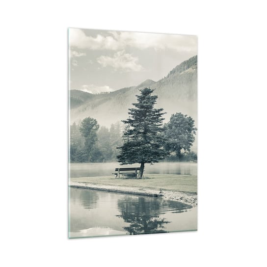 Obraz na szkle - Jezioro jeszcze śpi - 80x120cm - Krajobraz Góry  Jezioro - Nowoczesny szklany obraz na ścianę do salonu do sypialni ARTTOR ARTTOR