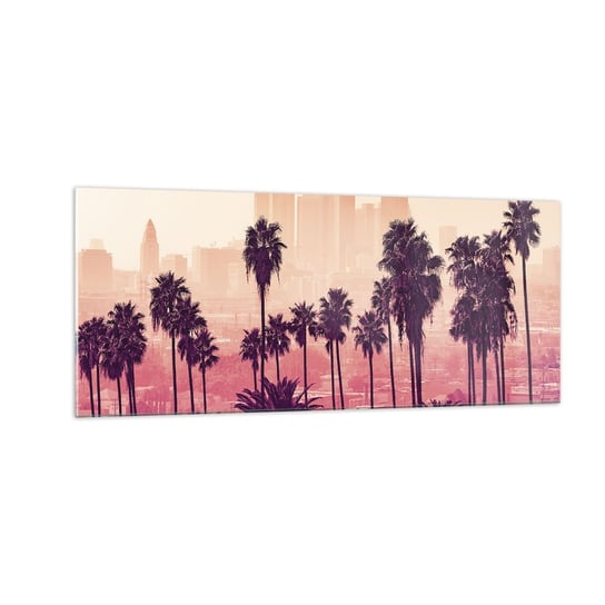 Obraz na szkle - Kalifornijski pejzaż - 100x40cm - Miasto Los Angeles Palmy Kokosowe - Nowoczesny foto szklany obraz do salonu do sypialni ARTTOR ARTTOR