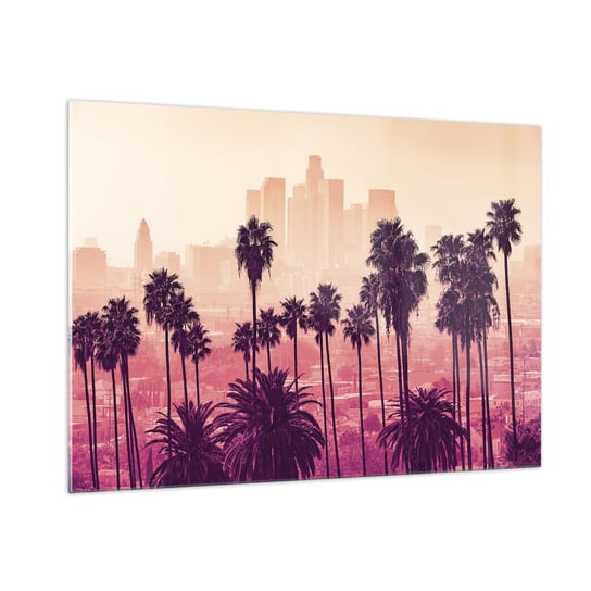 Obraz na szkle - Kalifornijski pejzaż - 100x70cm - Miasto Los Angeles Palmy Kokosowe - Nowoczesny foto szklany obraz do salonu do sypialni ARTTOR ARTTOR