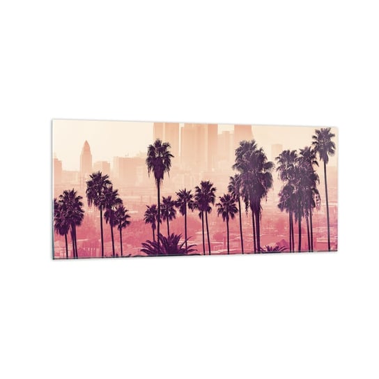 Obraz na szkle - Kalifornijski pejzaż - 120x50cm - Miasto Los Angeles Palmy Kokosowe - Nowoczesny szklany obraz na ścianę do salonu do sypialni ARTTOR ARTTOR