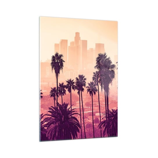 Obraz na szkle - Kalifornijski pejzaż - 50x70cm - Miasto Los Angeles Palmy Kokosowe - Nowoczesny szklany obraz do salonu do sypialni ARTTOR ARTTOR