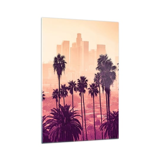 Obraz na szkle - Kalifornijski pejzaż - 70x100cm - Miasto Los Angeles Palmy Kokosowe - Nowoczesny foto szklany obraz do salonu do sypialni ARTTOR ARTTOR