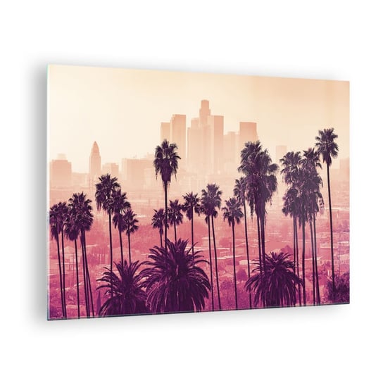 Obraz na szkle - Kalifornijski pejzaż - 70x50cm - Miasto Los Angeles Palmy Kokosowe - Nowoczesny szklany obraz do salonu do sypialni ARTTOR ARTTOR