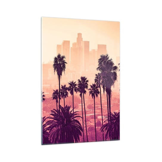 Obraz na szkle - Kalifornijski pejzaż - 80x120cm - Miasto Los Angeles Palmy Kokosowe - Nowoczesny szklany obraz na ścianę do salonu do sypialni ARTTOR ARTTOR